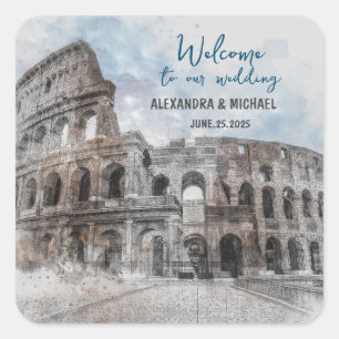 Watercolor Rome, Italy Square Sticker