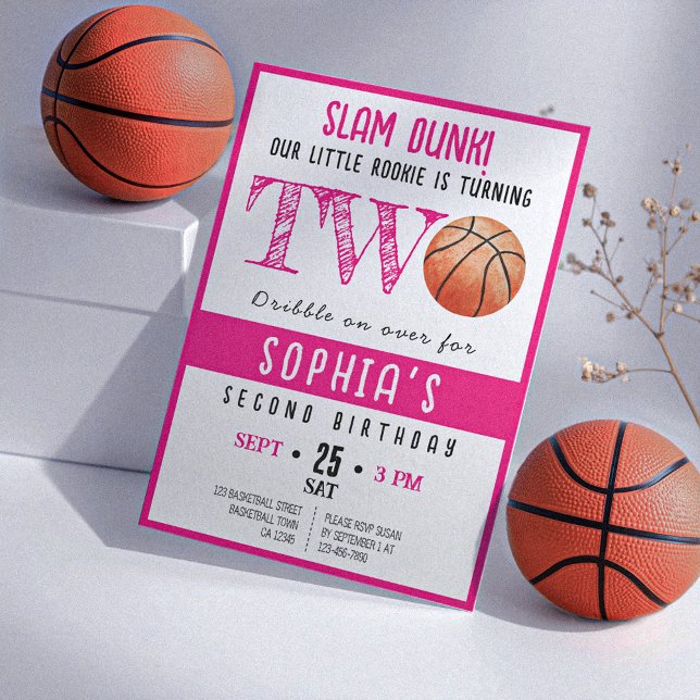 Watercolor Rookie Basketball Girl 2nd Birthday Invitation (Creator Uploaded)
