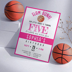 Watercolor Rookie Basketball Girl Birthday Invitation