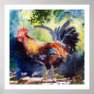 Watercolor Rooster Art Poster