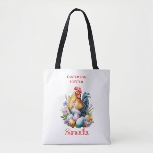 Watercolor rooster colored eggs Easter Eggs Hunt Tote Bag