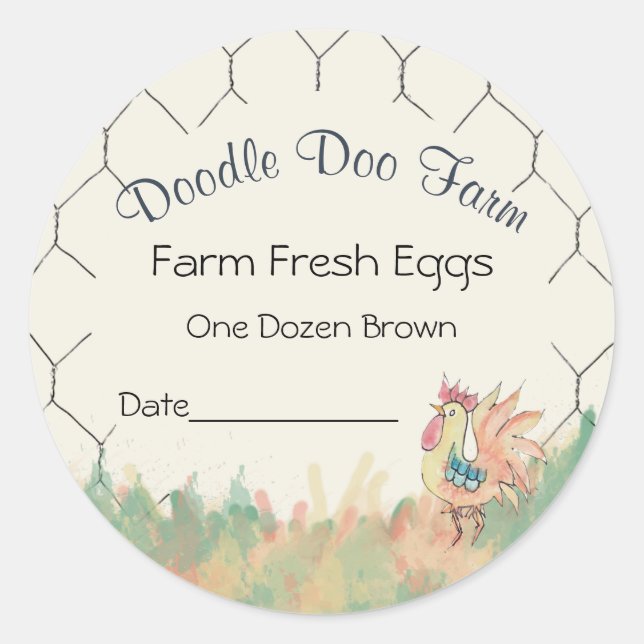 Watercolor Rooster Custom Farm Fresh Eggs Sticker (Front)