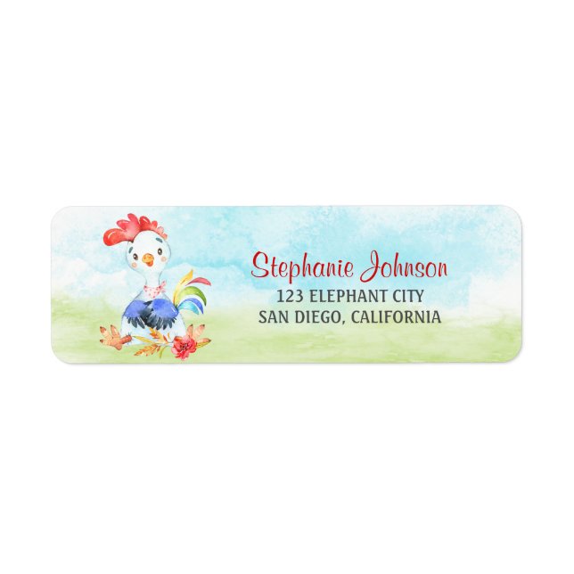 Watercolor Rooster Farm Label (Front)