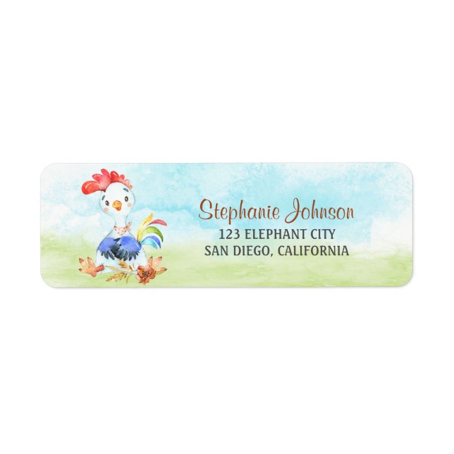 Watercolor Rooster Farm Label (Front)