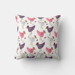 Watercolor Rooster Floral Pattern Throw Pillow