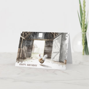 Watercolor Rooster For Birthday Card