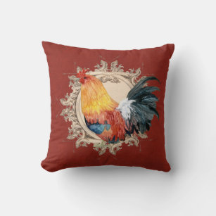 Watercolor Rooster French Country Rustic Farm Throw Pillow