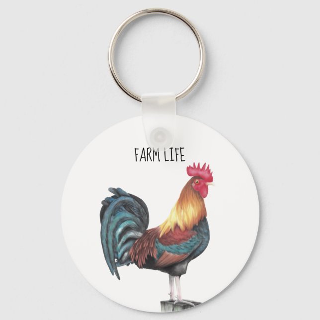 Watercolor Rooster Keychain (Front)