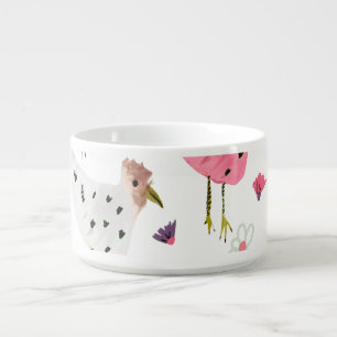 Watercolor Rooster Pink Purple Floral Pattern Bowl