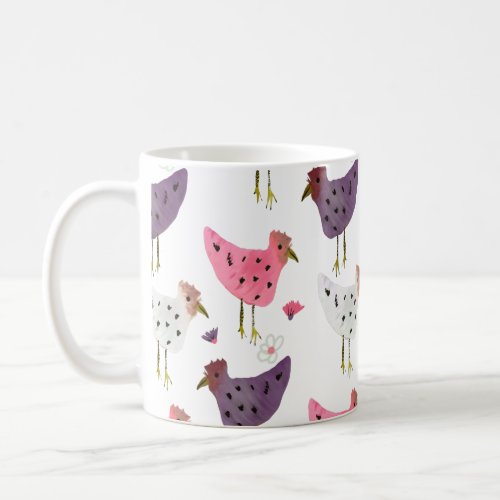 Watercolor Rooster Pink Purple Floral Pattern   Coffee Mug