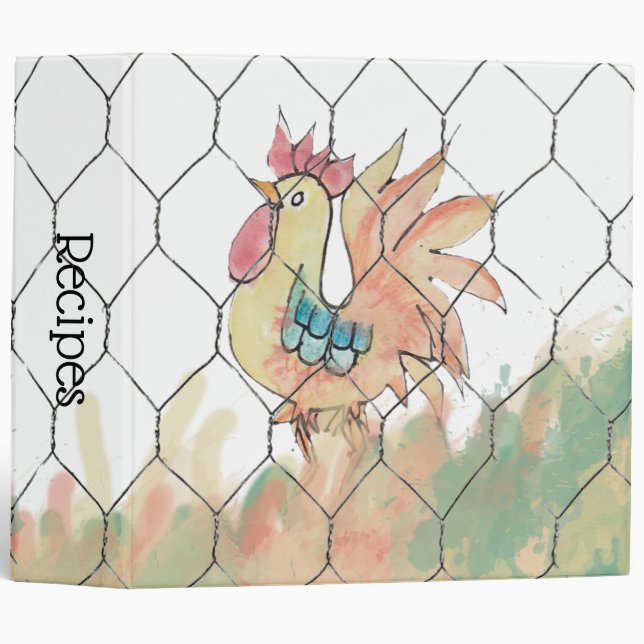 Watercolor Rooster Recipe Binder (Front/Spine)