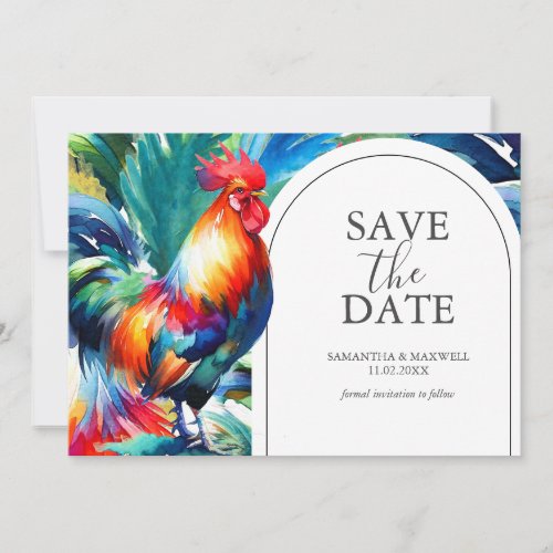 Watercolor Rooster Save The Date Invitation