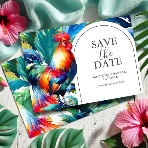 Watercolor Rooster Save The Date Invitation