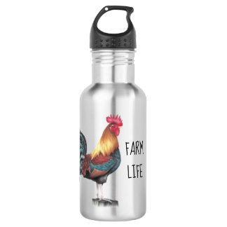 Watercolor Rooster Stainless Steel Water Bottle