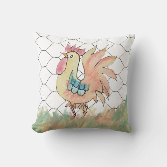 Watercolor Rooster Throw Pillow (Front)