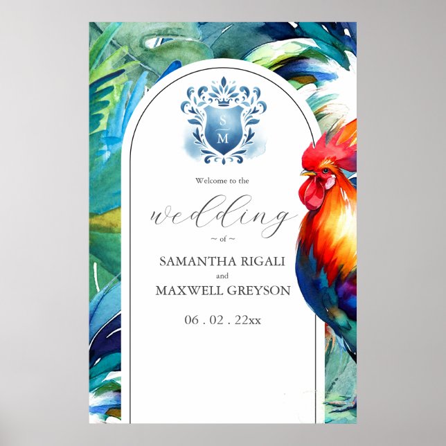 Watercolor Rooster Wedding Welcome Signs (Front)