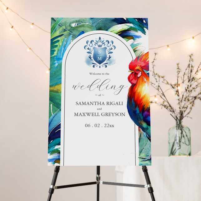 Watercolor Rooster Wedding Welcome Signs (In Situ (Stand))
