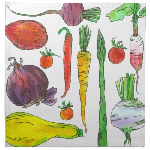 Watercolor Root Vegetables Garden Carrots Beets Napkin