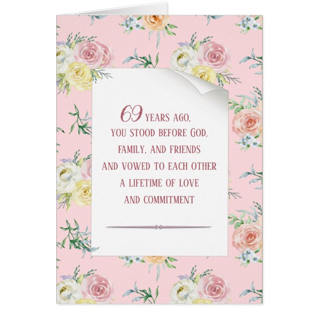 Watercolor Rose 69th Anniversary Cards (Front)