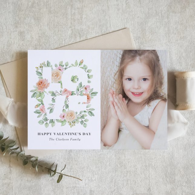 Watercolor Rose and Greenery Photo Valentine's Day Postcard (Creator Uploaded)