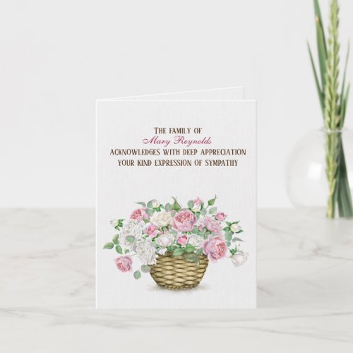 Watercolor Rose Basket Sympathy Thank You    Card