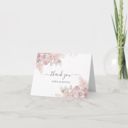 Watercolor Rose Blush Pink Floral Thank You   Card