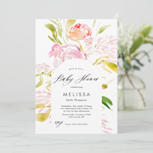 Watercolor Rose bouquet Baby Shower Invitation