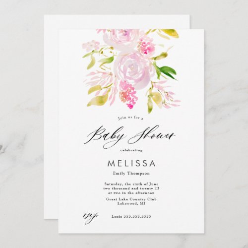 Watercolor Rose bouquet Baby Shower Invitation