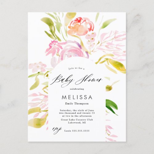 Watercolor Rose bouquet Baby Shower Invitation Postcard