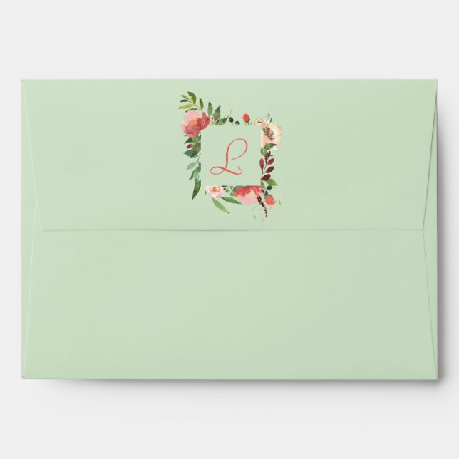 Watercolor Rose Bouquet Framed Monogram Envelope (Back (Top Flap))