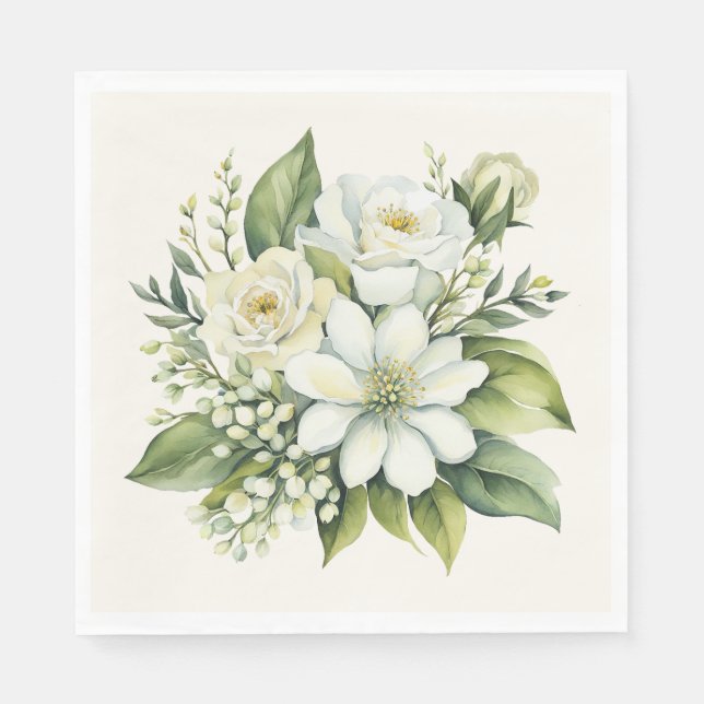 Watercolor Rose Bouquet Napkins (Front)