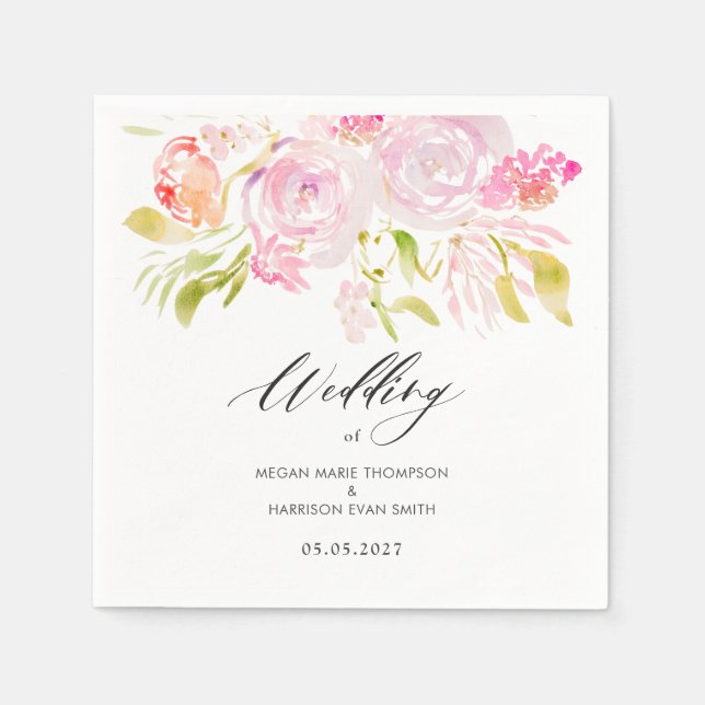 Watercolor rose bouquet napkins (Front)