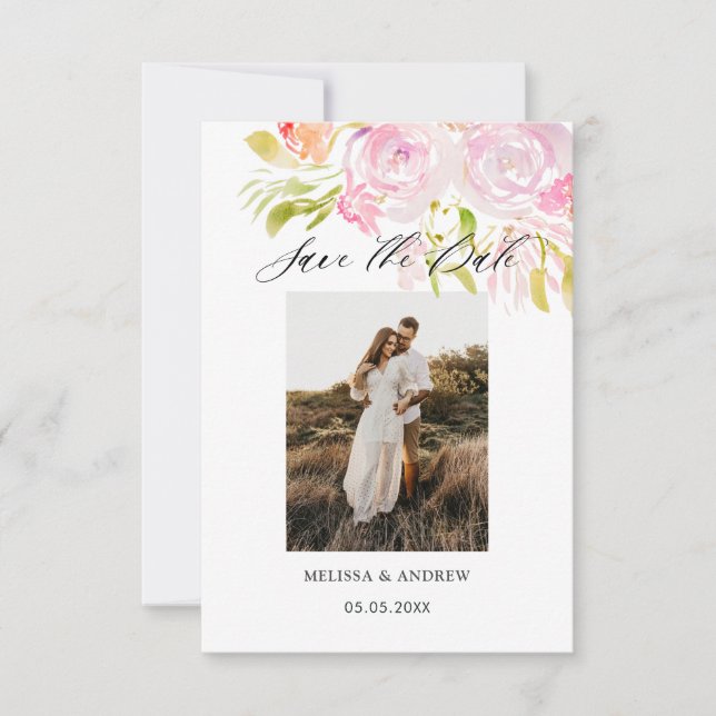 Watercolor Rose Bouquet Save The Date (Front)