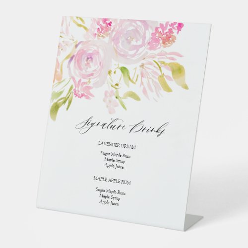 Watercolor rose bouquet Signature Drinks Pedestal Sign