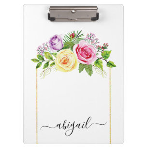 Watercolor rose bouquet spring and summer floral clipboard