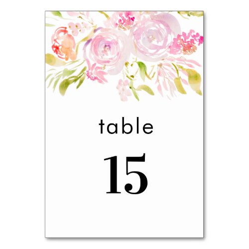 Watercolor Rose bouquet Table Number