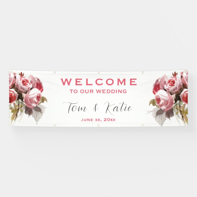 Watercolor Rose Bouquet Wedding Banner (Horizontal)