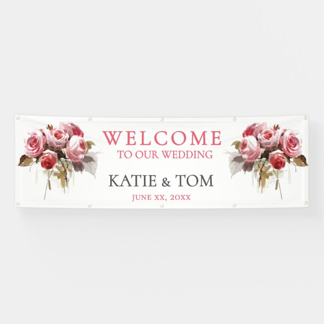 Watercolor Rose Bouquet Wedding Banner (Horizontal)