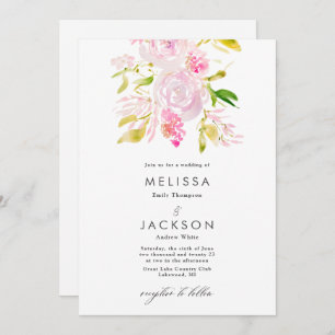 Watercolor Rose bouquet Wedding Invitation