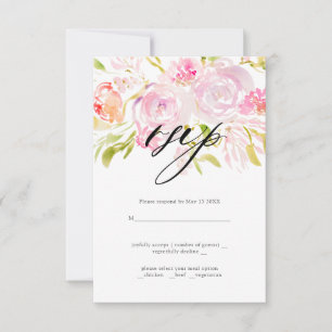 Watercolor Rose bouquet Wedding RSVP  Card