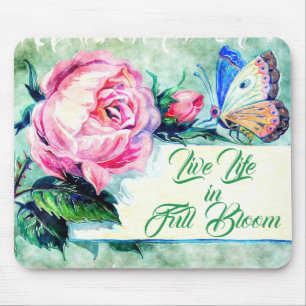 Watercolor Rose & Butterfly Inspirational Quote Mouse Pad