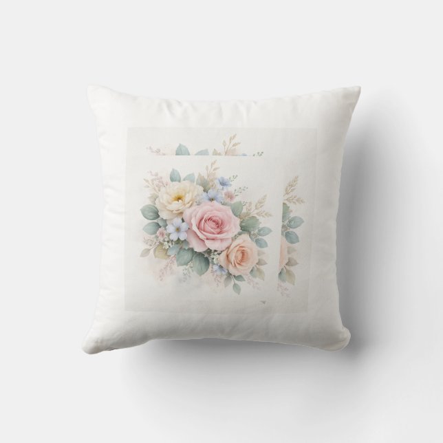 watercolor rose design throw pillow (Back)
