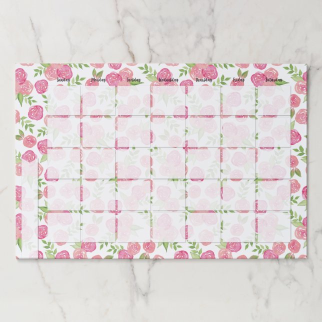 Watercolor Rose Desk Calendar Notepad Paper Pad (Front)