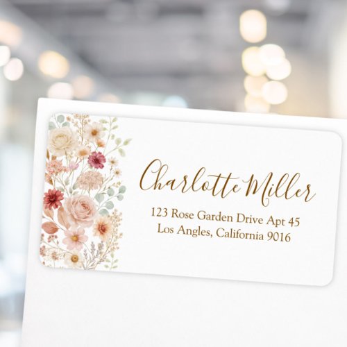 Watercolor Rose Elegant Floral Return Address Label