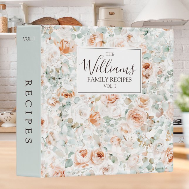 Watercolor Rose Eucalyptus Family Recipe Cookbook 3 Ring Binder (In situ)
