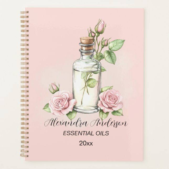 Watercolor Rose Floral Aromatherapy Essential Oils Planner (Front)