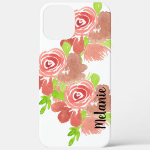 Watercolor Rose Floral Blush Pink Monogrammed    iPhone 12 Pro Max Case