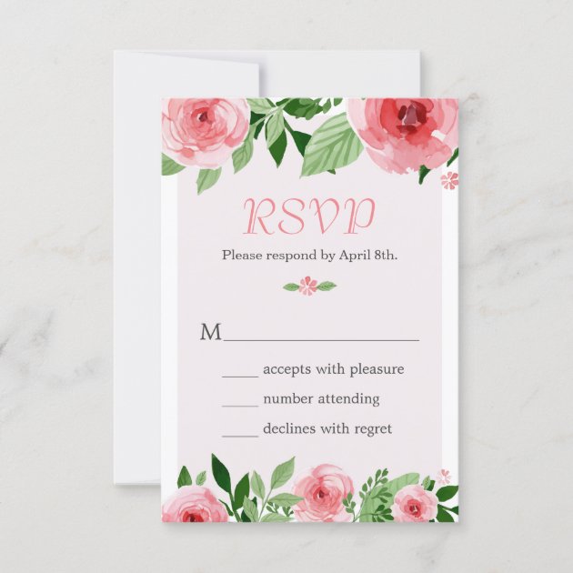 Watercolor Rose Floral Botanical RSVP Respond Card