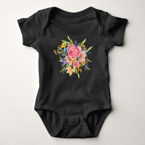 Watercolor Rose Floral Bouquet Baby Bodysuit