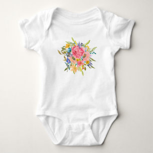 Watercolor Rose Floral Bouquet Baby Bodysuit